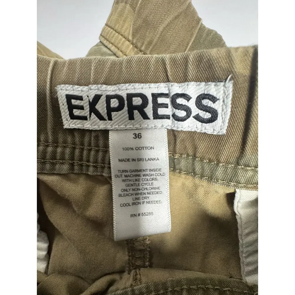 Express Camo Jogger Pants Men’s 36 Green Brown Tan Cotton Twill Drawstring